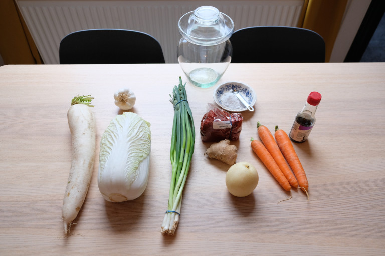 Kimchi ingredients and tools